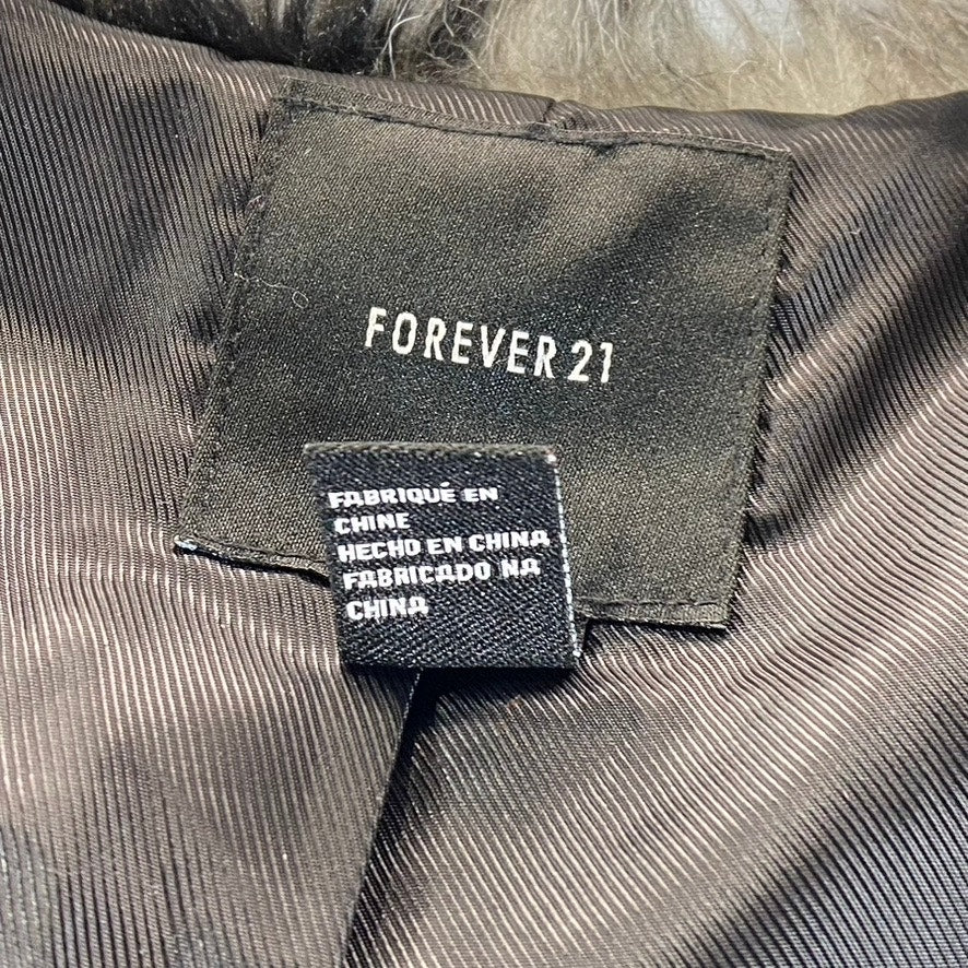FOREVER 21 Women's Black/White Faux Fur Open-Front Coat SZ L