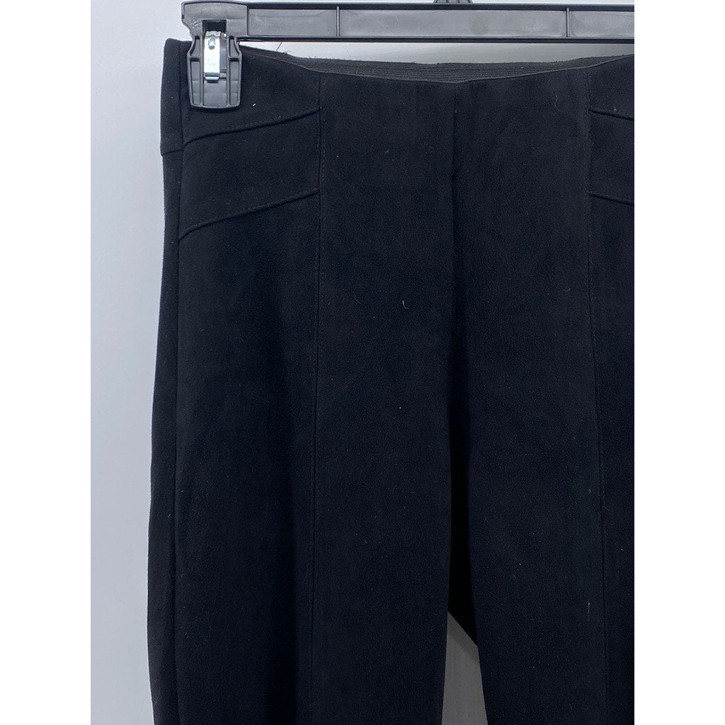 ZARA BASIC Women's Black Faux Suede Pull-On Tapered Zipper-Hem Pant SZ XS