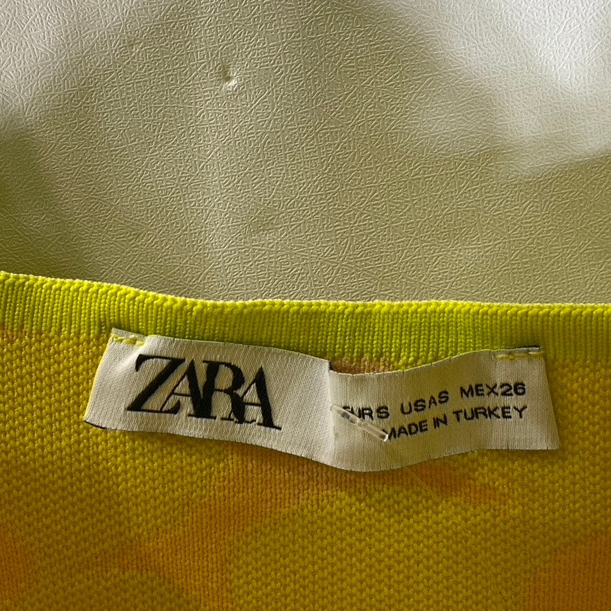ZARA Women's Yellow/Pink Floral Square-Neck A-Line Mini Dress SZ S