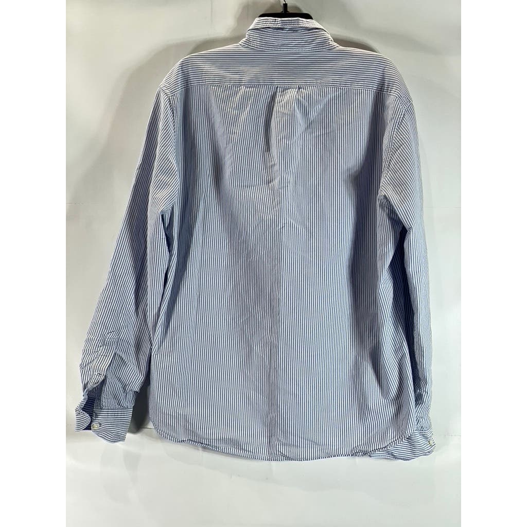 J.CREW Men's Blue/White Striped Slim-Fit Oxford Button-Up Long Sleeve Shirt SZXL