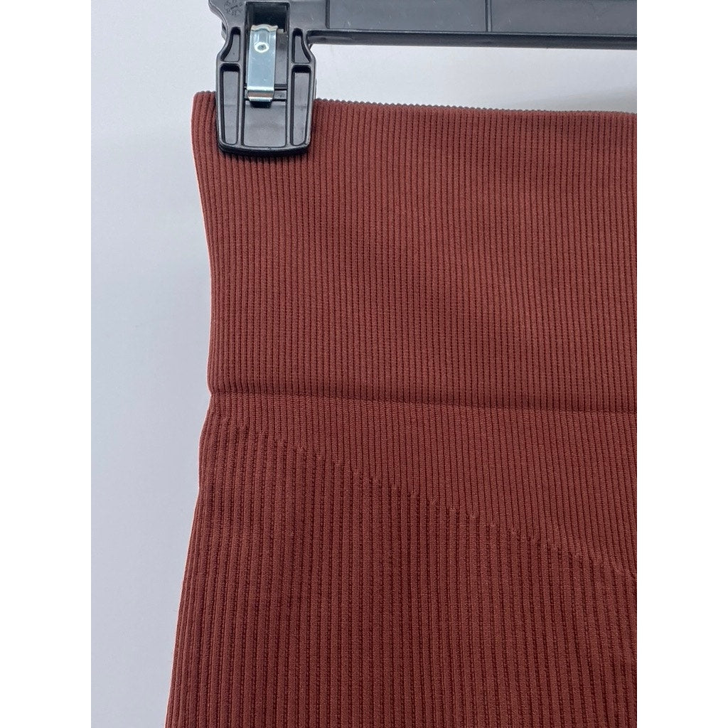 UNBRANDED Women's Rust Ribbed Pull-On Skinny High-Rise Leggings SZ S