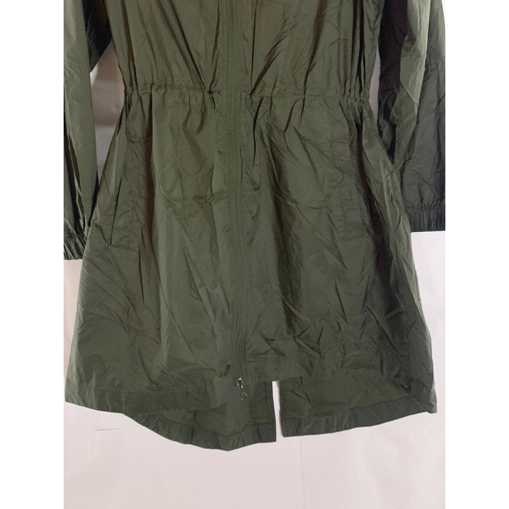 OLD NAVY ACTIVE Women's Army Green Cinched Waist Hooded Zip-Up Rain Jacket SZ S
