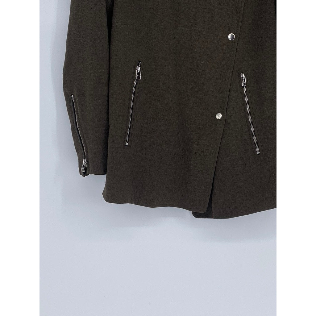 WILFRED Women’s Olive Green Mayet Asymmetrical Button-Up Moto Jacket SZ XS