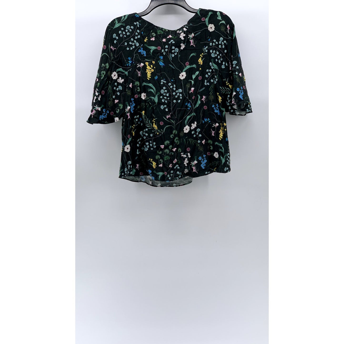 ANNA GLOVER X H&M Women's Black Floral Print Crewneck Short Sleeve Top SZ 4