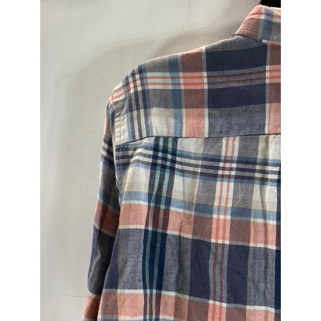 AMERICAN EAGLE Men's Blue/Orange Plaid Seriously Soft Classic Shirt SZ M