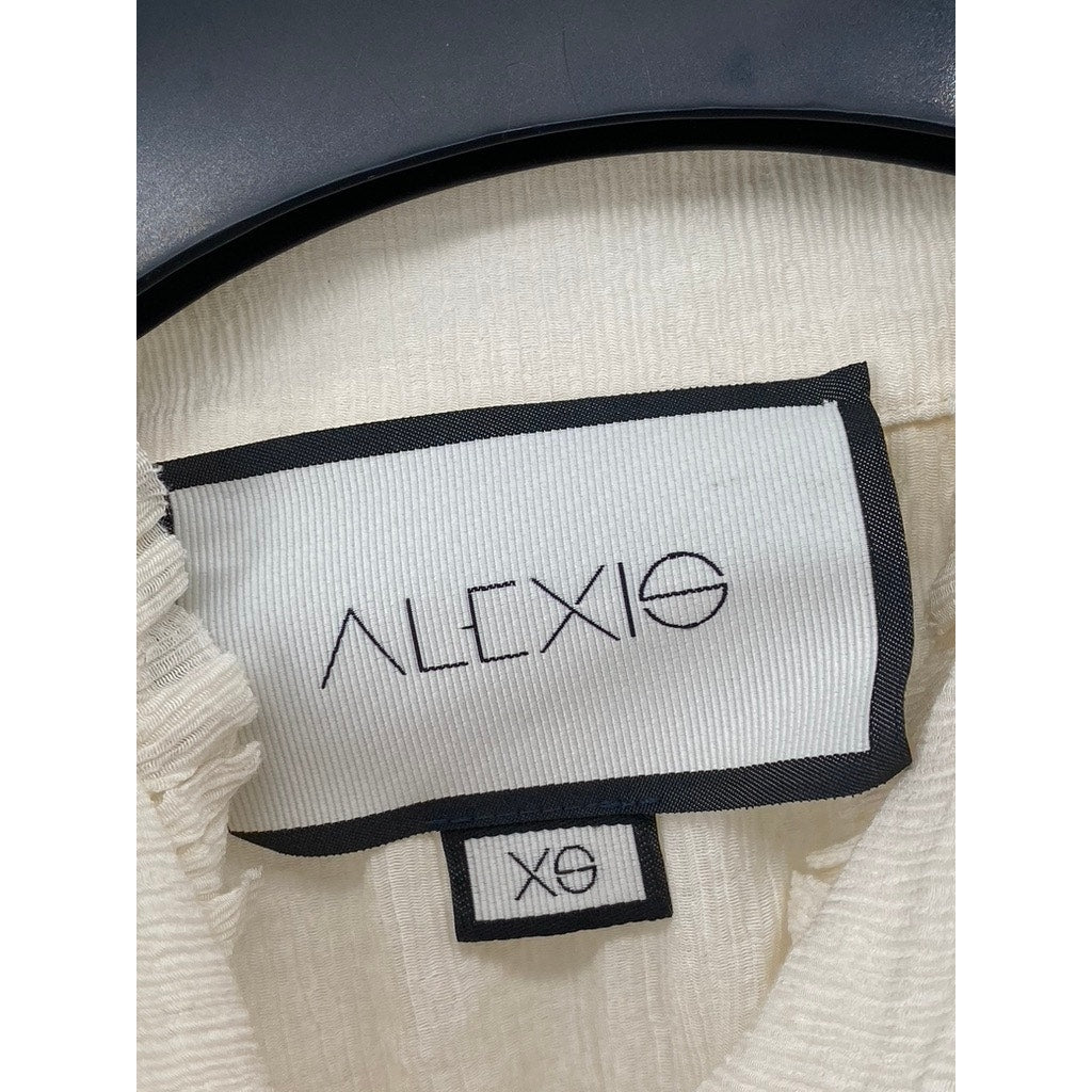 ALEXIS Women's Cream Boho Zip-Up High-Neck Long Sleeve Tie-Hem Top SZ XS