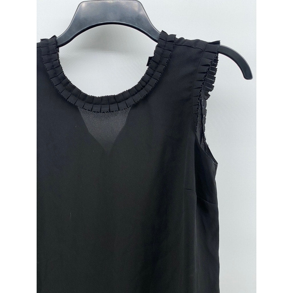 J.CREW Women's Black Solid Semi Sheer Tie-Back Crewneck Sleeveless Top SZ 00