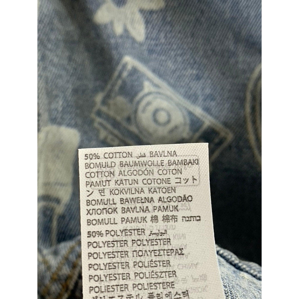 EDIKTED Women's Blue Malia Print Denim Long Sleeve Button-Up Cropped Jacket SZXS