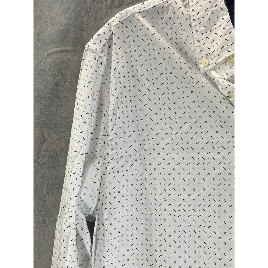 BANANA REPUBLIC Men's White/Grey Print Organic Cotton Untucked Fit Shirt SZ M