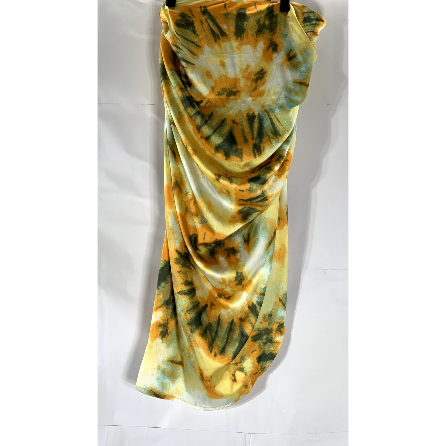 PRETTY LITTLE THINGS Women's Orange Tie-Dye Ruched Side Midi Pull-On Skirt SZ 12