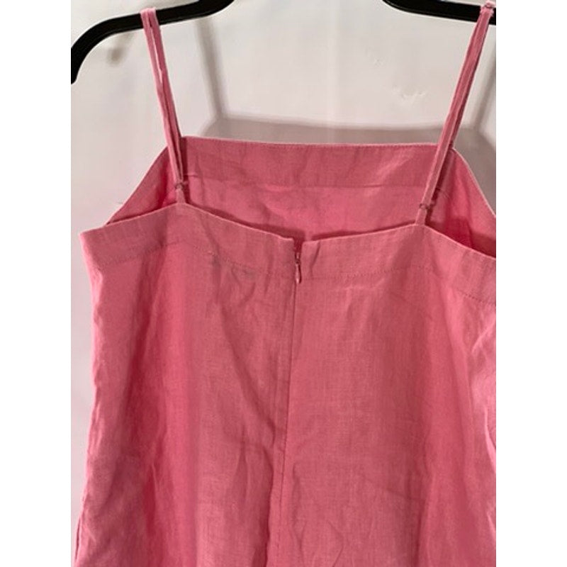 MADEWELL Women's Retro Pink Linen Goldie Straight-Neck Adjustable Mini Dress SZ4