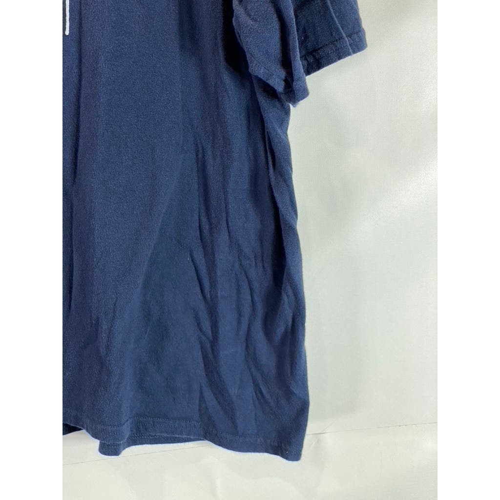 BOOHOO Men's Navy Crewneck Oversized Tonal Drip Face Graphic T-Shirt SZ L