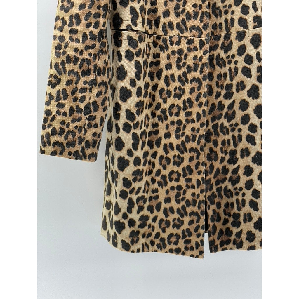 ZARA Women’s Tan-Black Animal Print Snap-Button Long Sleeve Collarless Coat SZ S