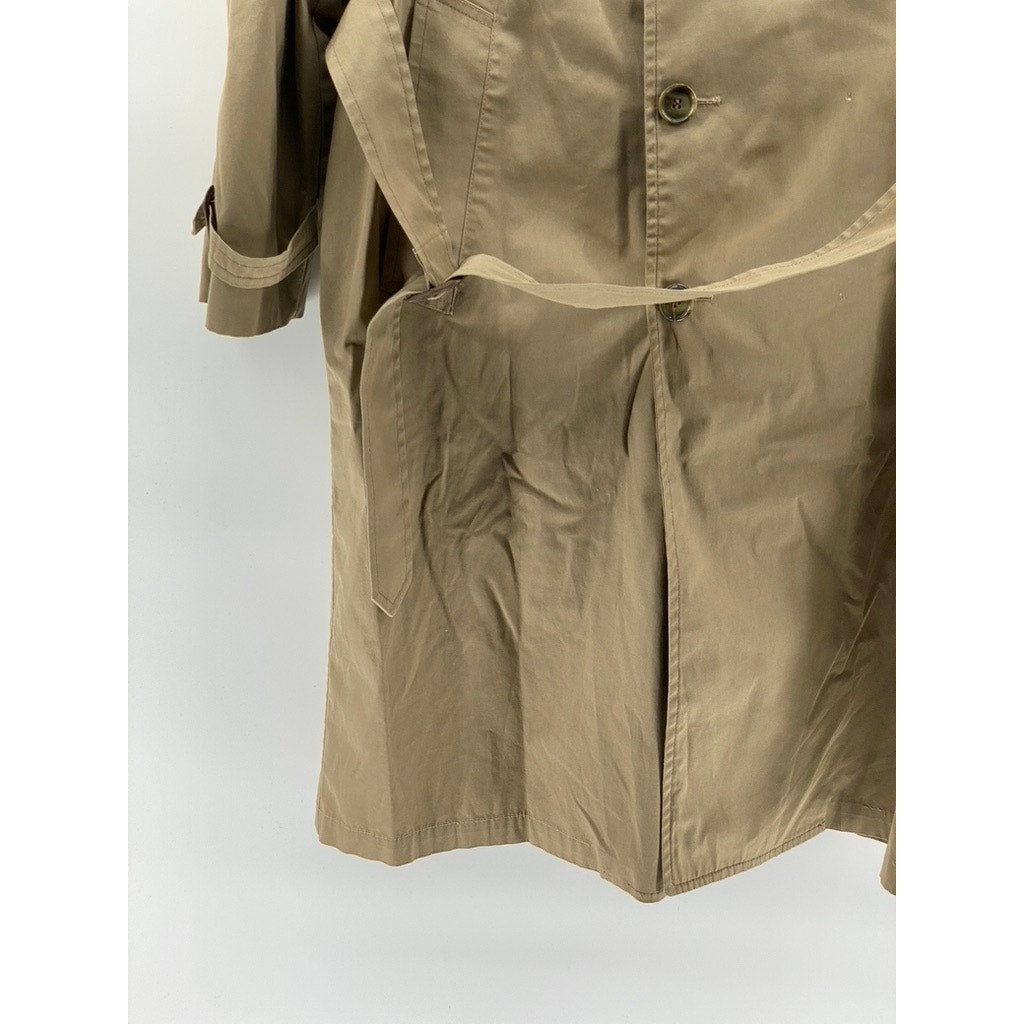 UNBRANDED Men's Tan Button-Up Long Sleeve Notch Collar Belted Trench Coat SZ L