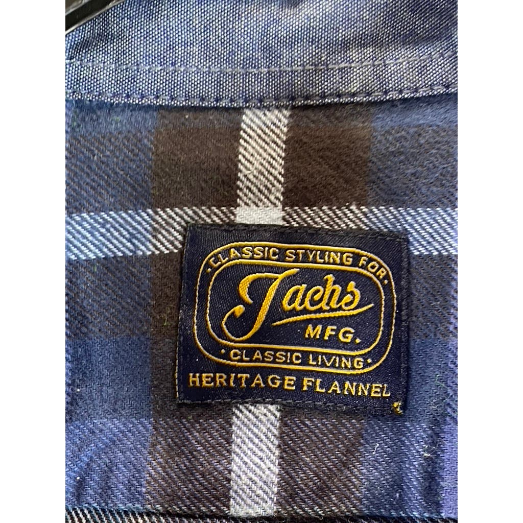 JACHS Men's Blue Plaid Heritage Flannel Button-Up Long Sleeve Shirt SZ L