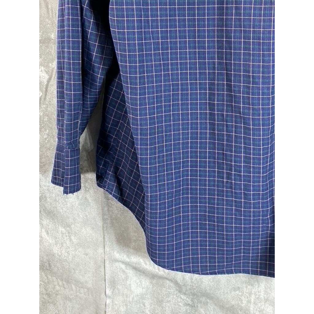 L.L. BEAN Men's Navy Mini Check Button-Up Long Sleeve Dress Shirt SZ 17.5/34