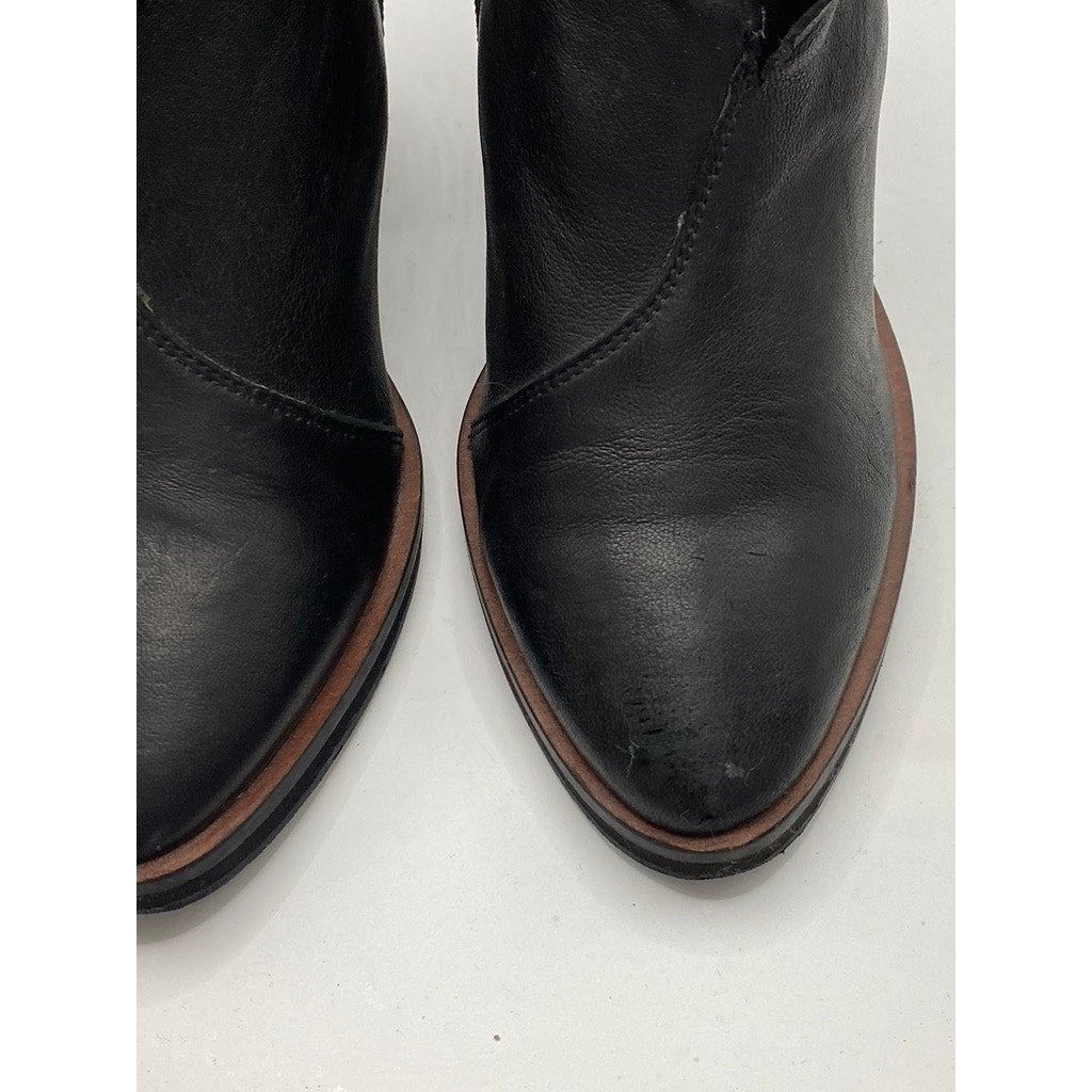 KELSI DAGGER BROOKLYN Women's Black Leather Round-Toe Heeled Ankle Bootie SZ 7.5