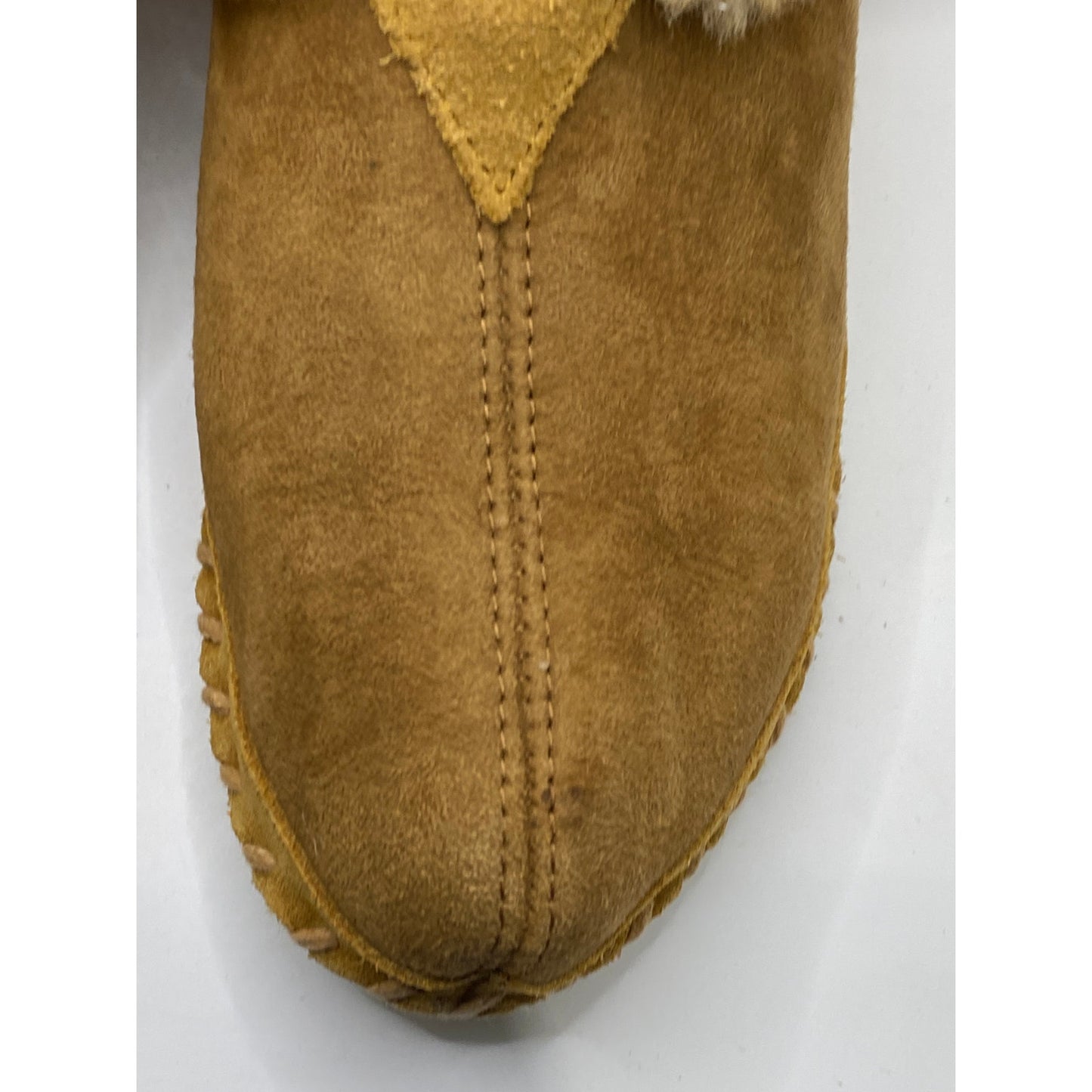 L.L. BEAN Women's Tan Wicked Good Moccasin Suede Shearling Slippers SZ 8