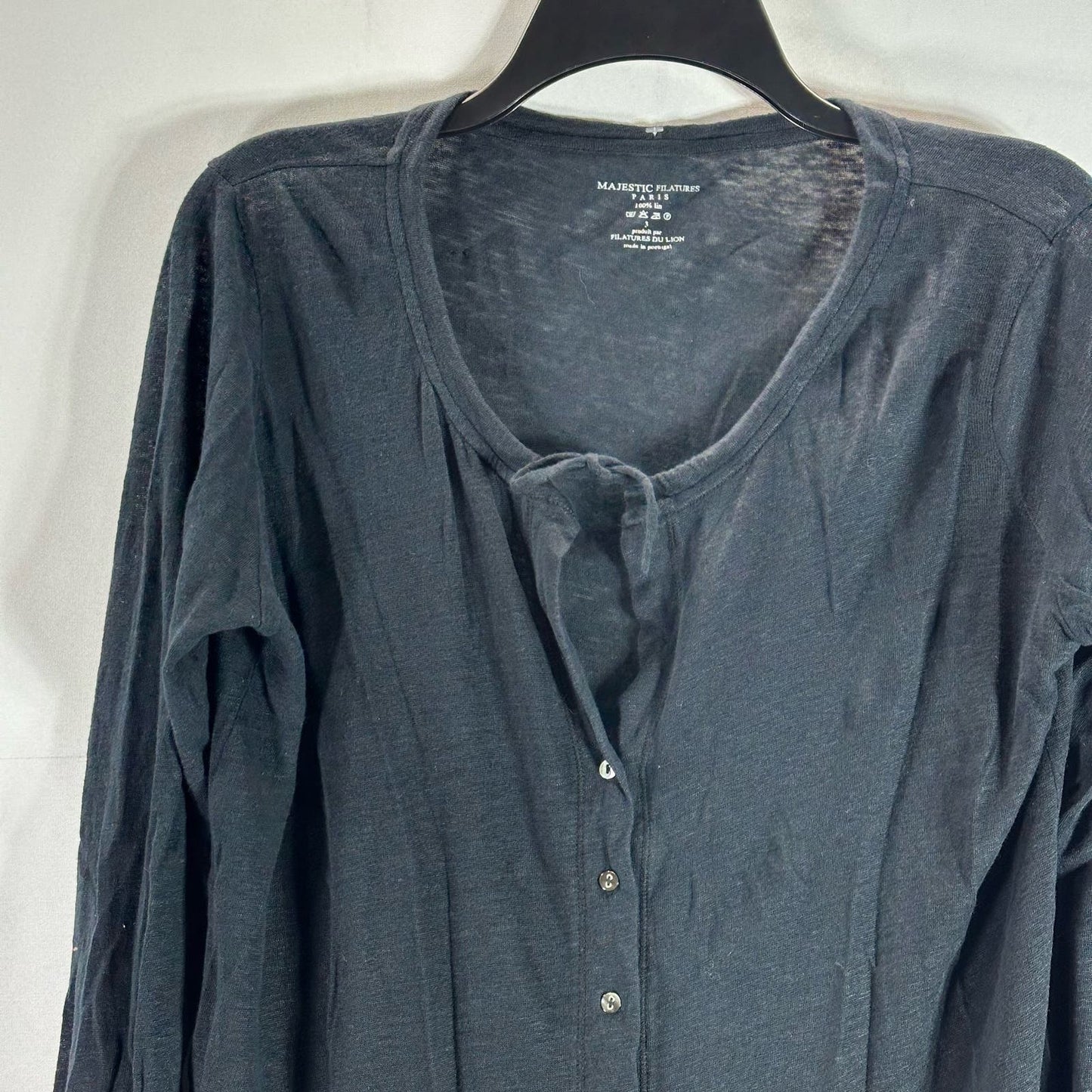 MAJESTIC FILATURES Women's Black Solid Button-Down Tie-Neck Cardigan SZ 3(USM)