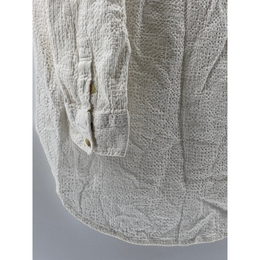 PILCRO AND THE LETTERPRESS Women's White Textured Half-Button Top SZ S