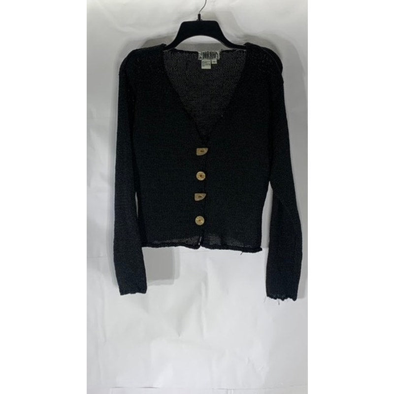 CURIO Women's Vintage Black Open Knit Wooden-Button Long Sleeve Cardigan SZ S