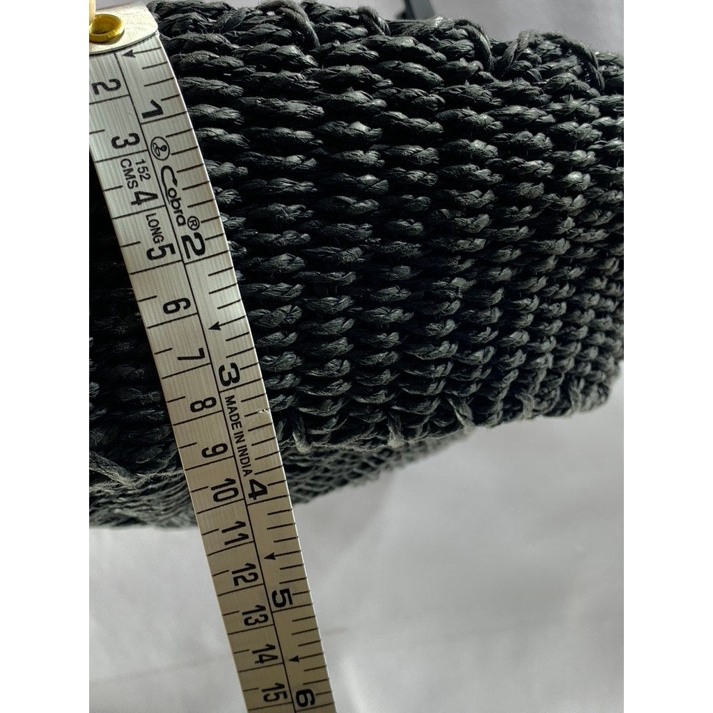 ABERCROMBIE & FITCH Women's Black Straw Woven Round Snap-Button Tote Bag