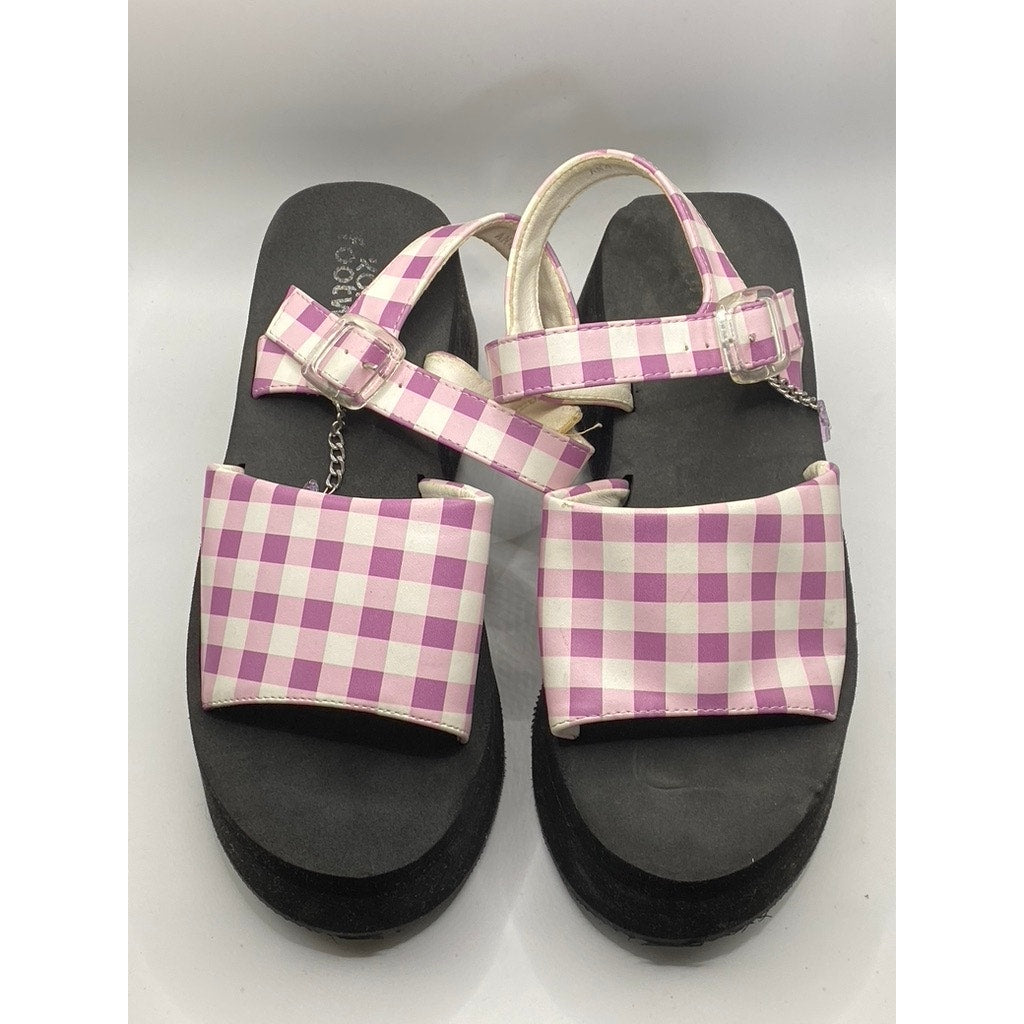 KOI FOOTWEAR Women's Pink-White Plaid Chunky Platform Ankle-Strap Sandals SZ 6