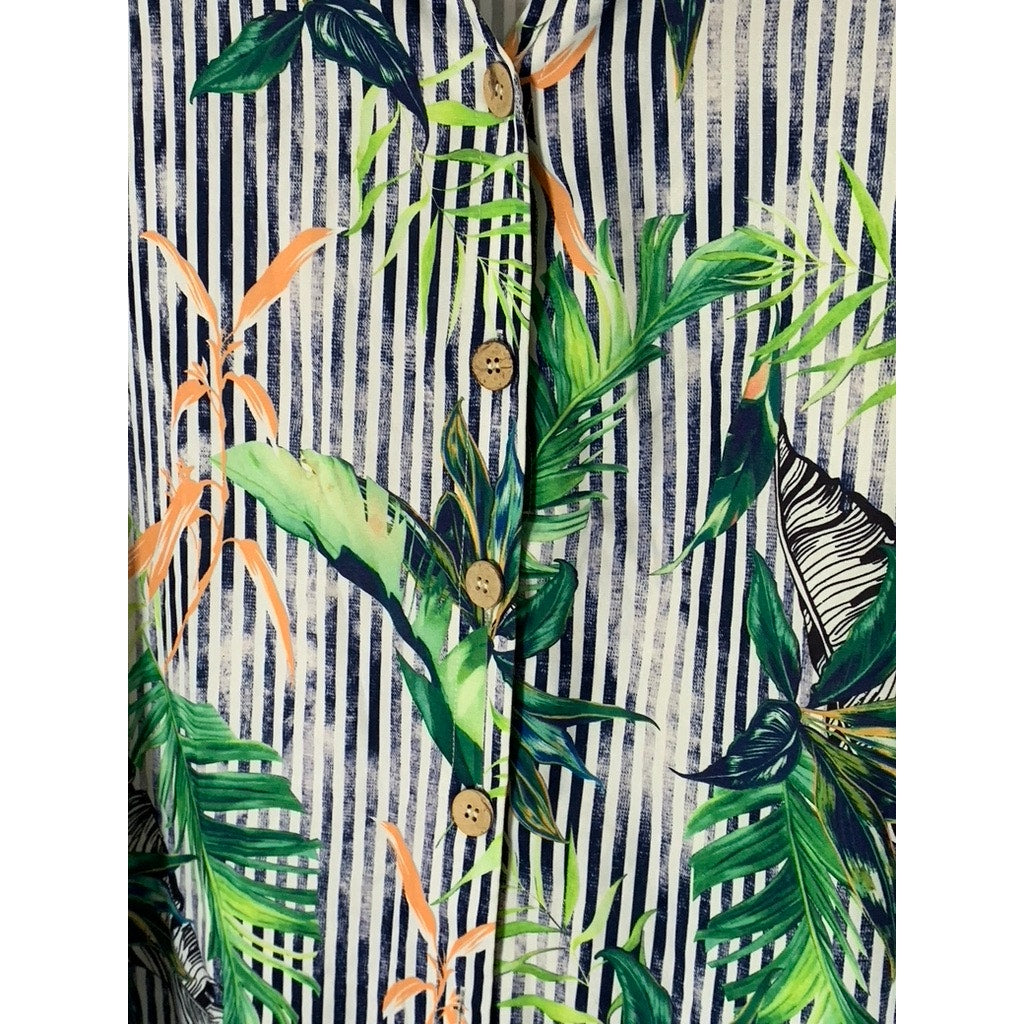 CUPSHE Women's White Striped Hawaiian Tropical Tie-Sleeve Cover-Up Dress SZ L