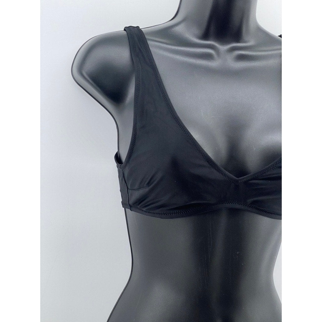 AERIE Women's Black Solid V-Neck Scoop Real Good Bikini Top SZ S