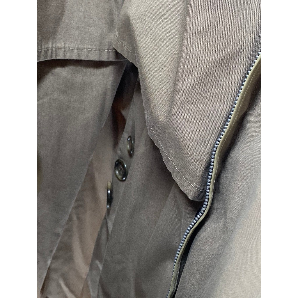 UNBRANDED Men's Tan Button-Up Long Sleeve Notch Collar Belted Trench Coat SZ L
