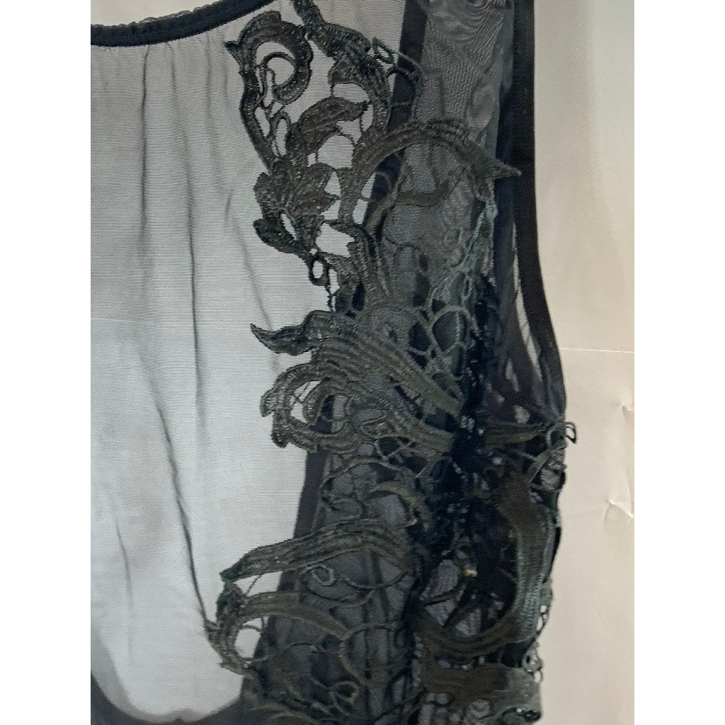 BLUEBELLA Women's Black Etienne Mesh Embroidered Lace Backless Bodysuit SZ M