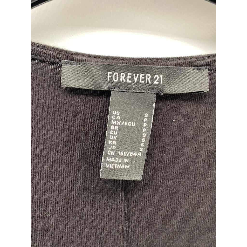 FOREVER 21 Women's Black Mesh Puff Short Sleeve Scoop-Neck Bodysuit SZ S