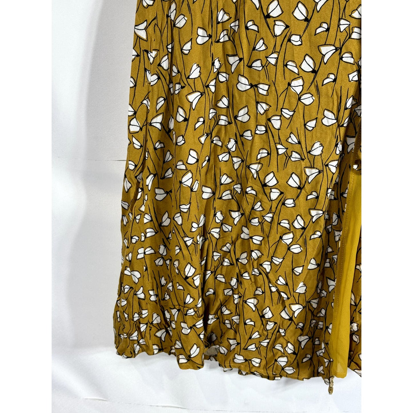 DRESS FORUM Los Angeles Women's Yellow Print V-Neck Short Sleeve Wrap Dress SZ S