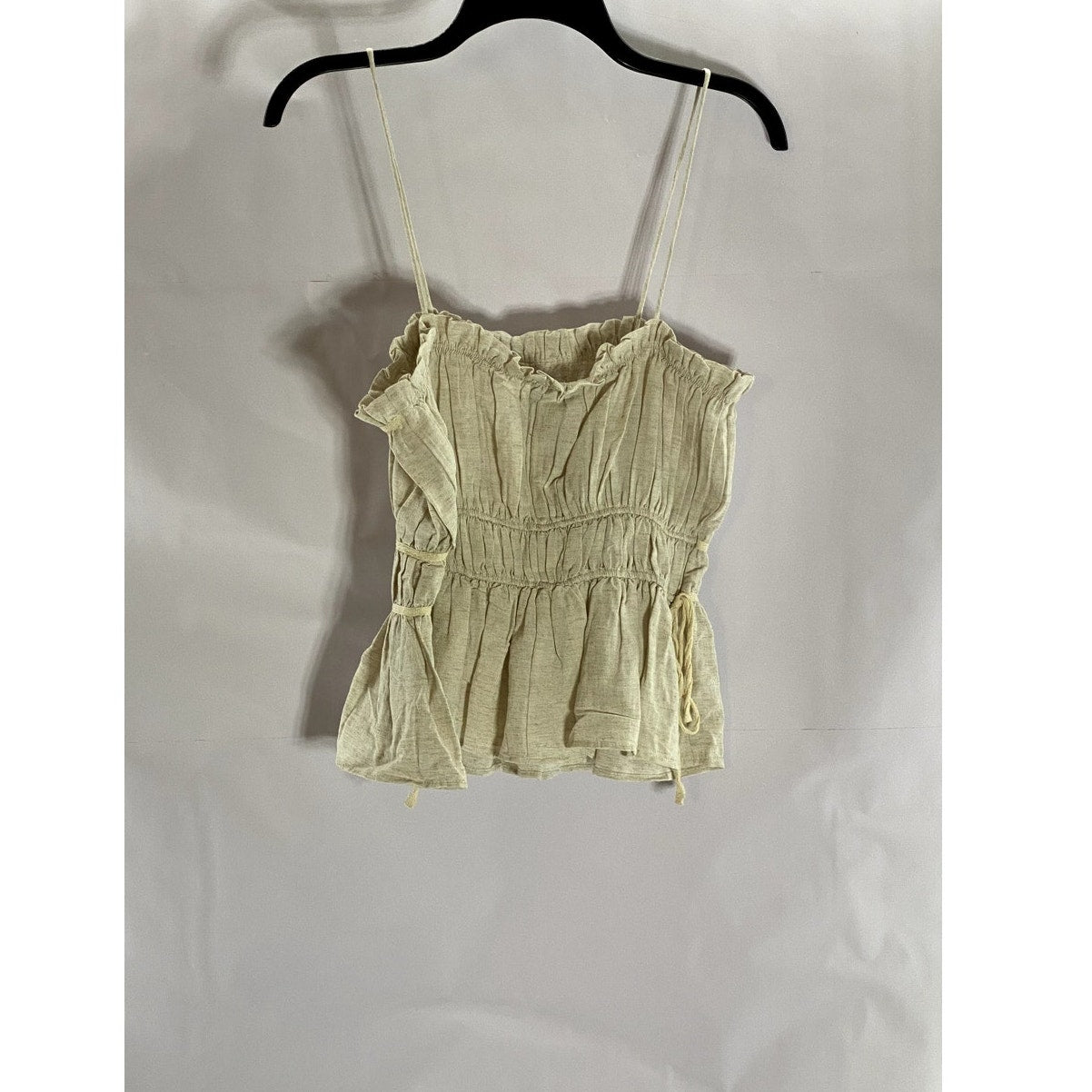 ZARA Women's Tan Straight-Neck Ruffle Elastic Waist Strap Rustic Top SZ L