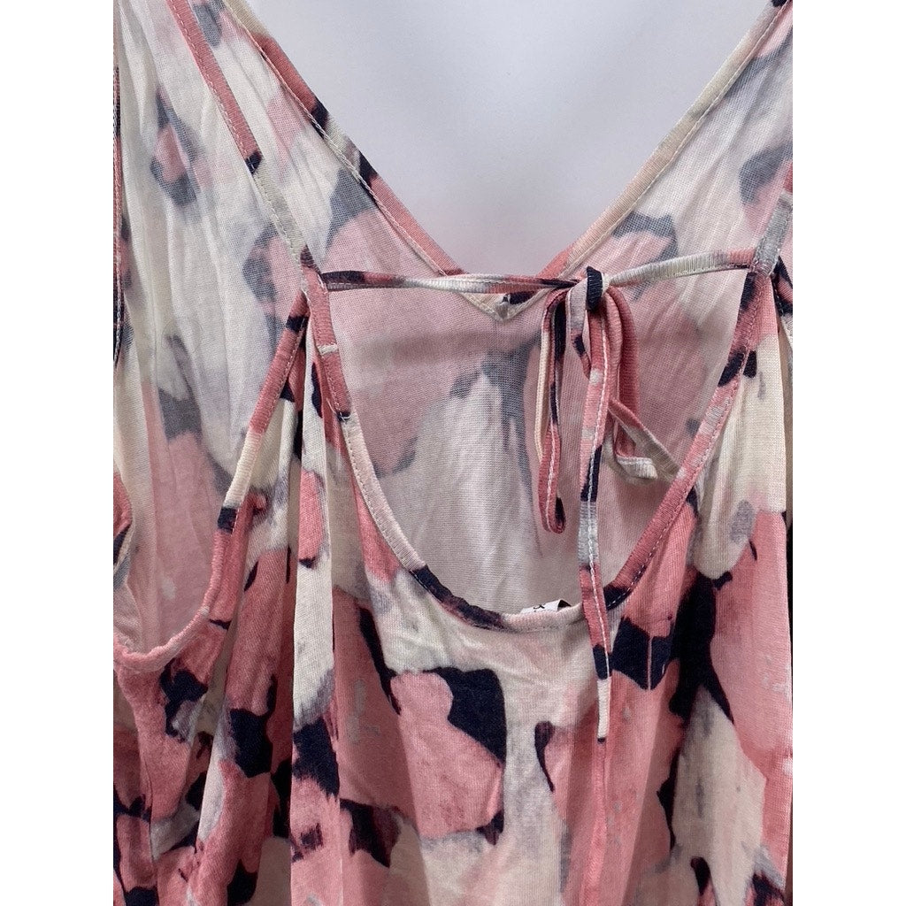 & OTHER STORIES Women's White-Pink V-Neck Strappy Open-Back Midi Dress SZ 12