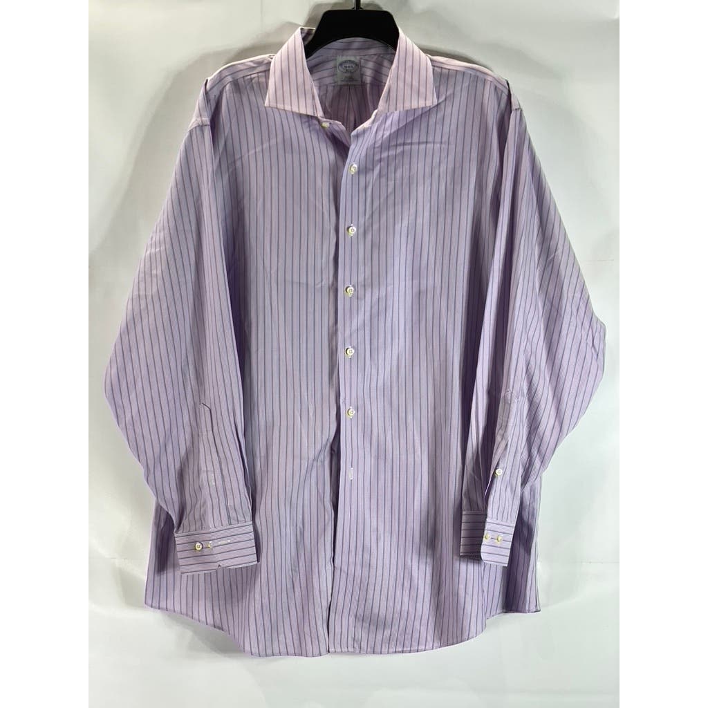 BROOKS BROTHERS 346 Men's Purple Striped Slim-Fit Button-Up Dress Shirt SZ 18