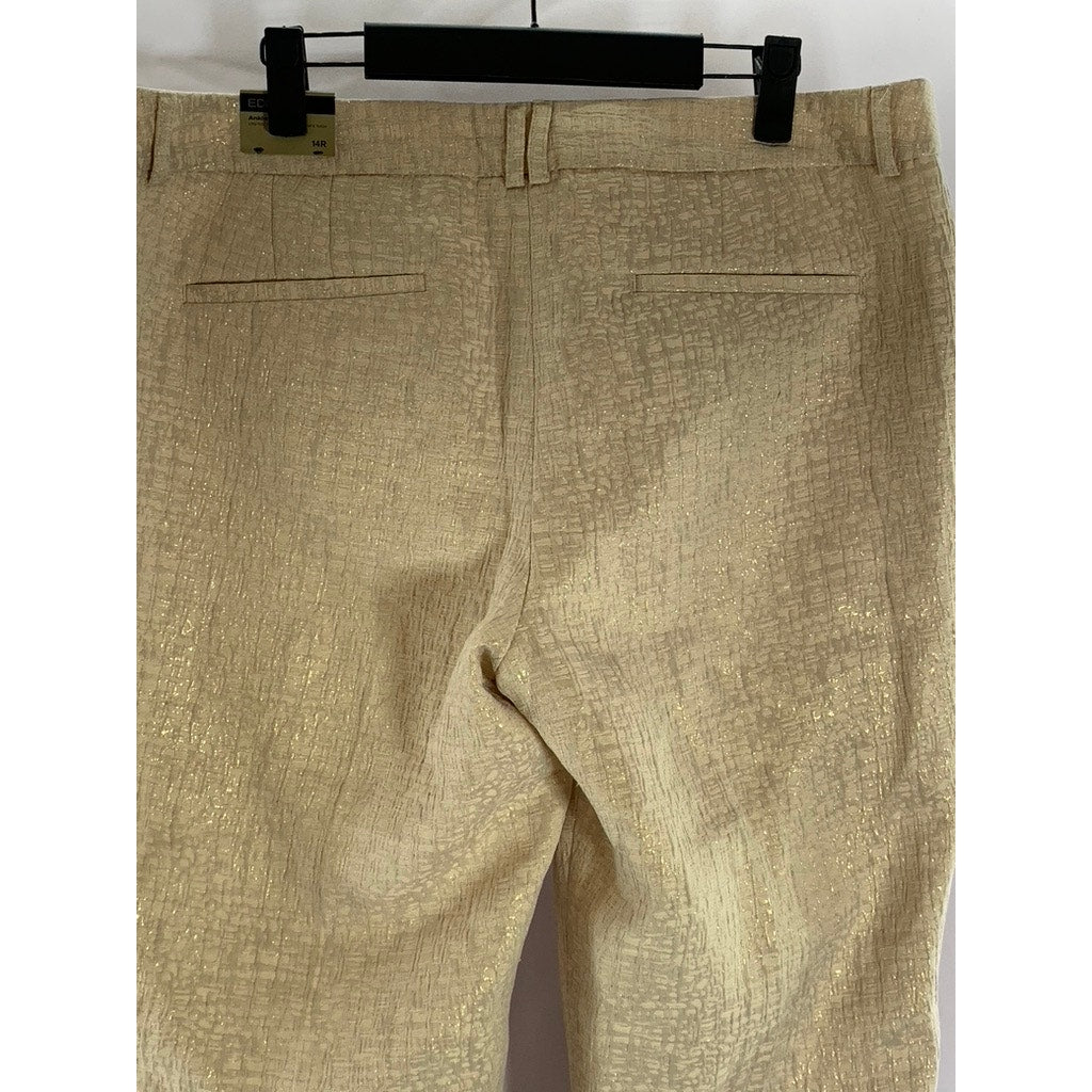 EXPRESS Women's Gold Metallic Editor Low-Rise Straight Ankle Pants SZ 14R