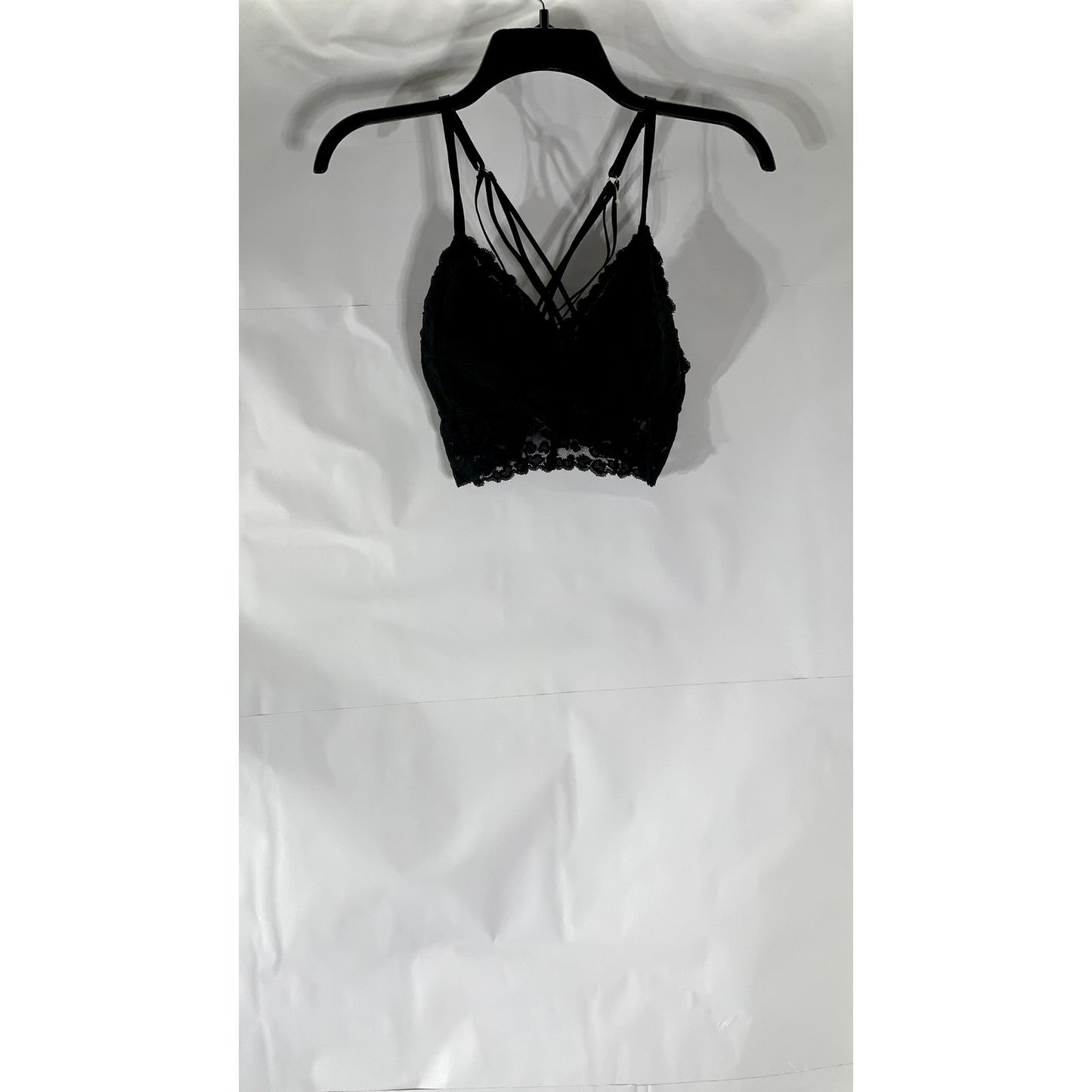 AERIE Women's Black Lace Adjustable Cross-Back Strappy Bralette SZ L
