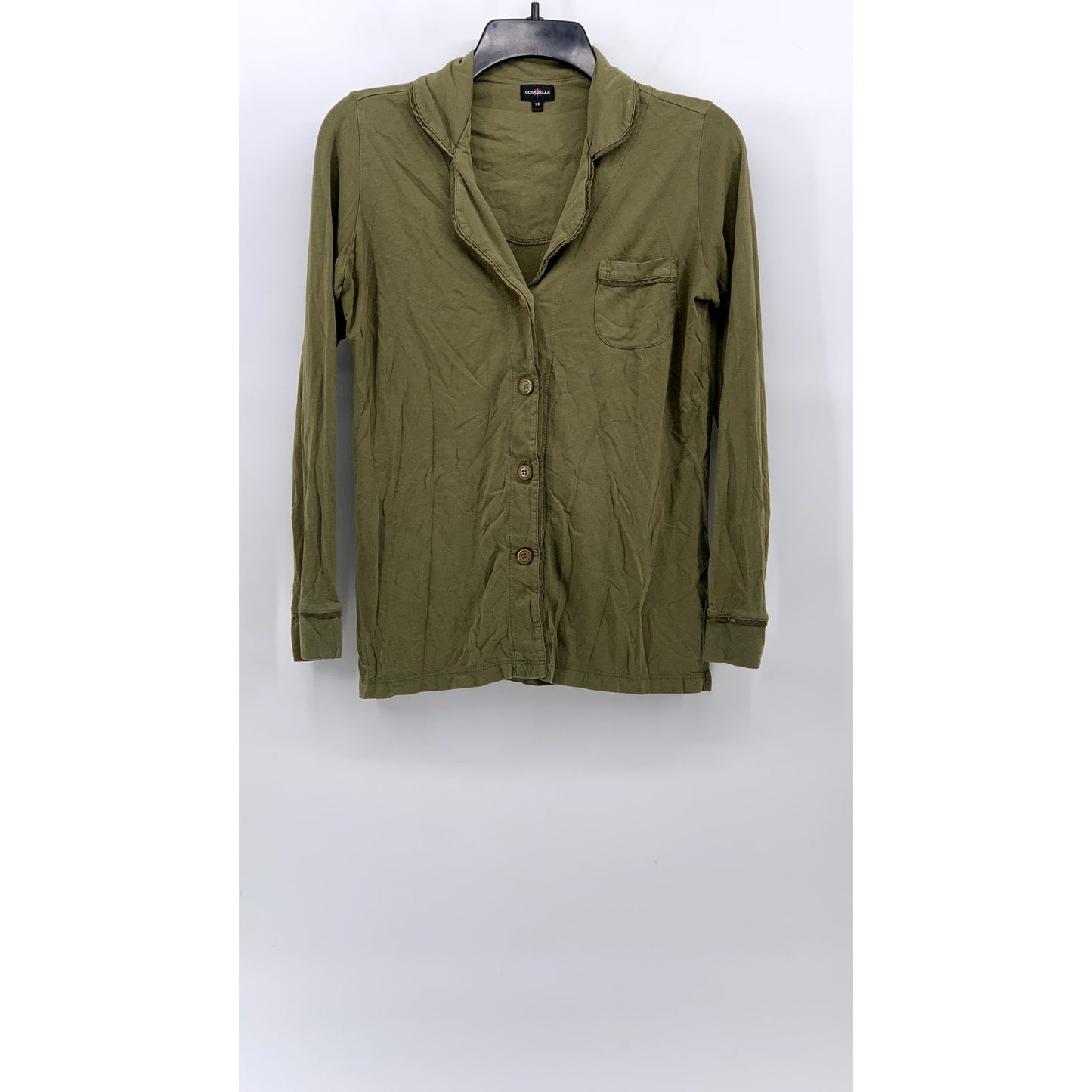COSABELLA Women's Olive Green Relaxed-Fit Button-Up Long Sleeve Pajama Top SZ XS