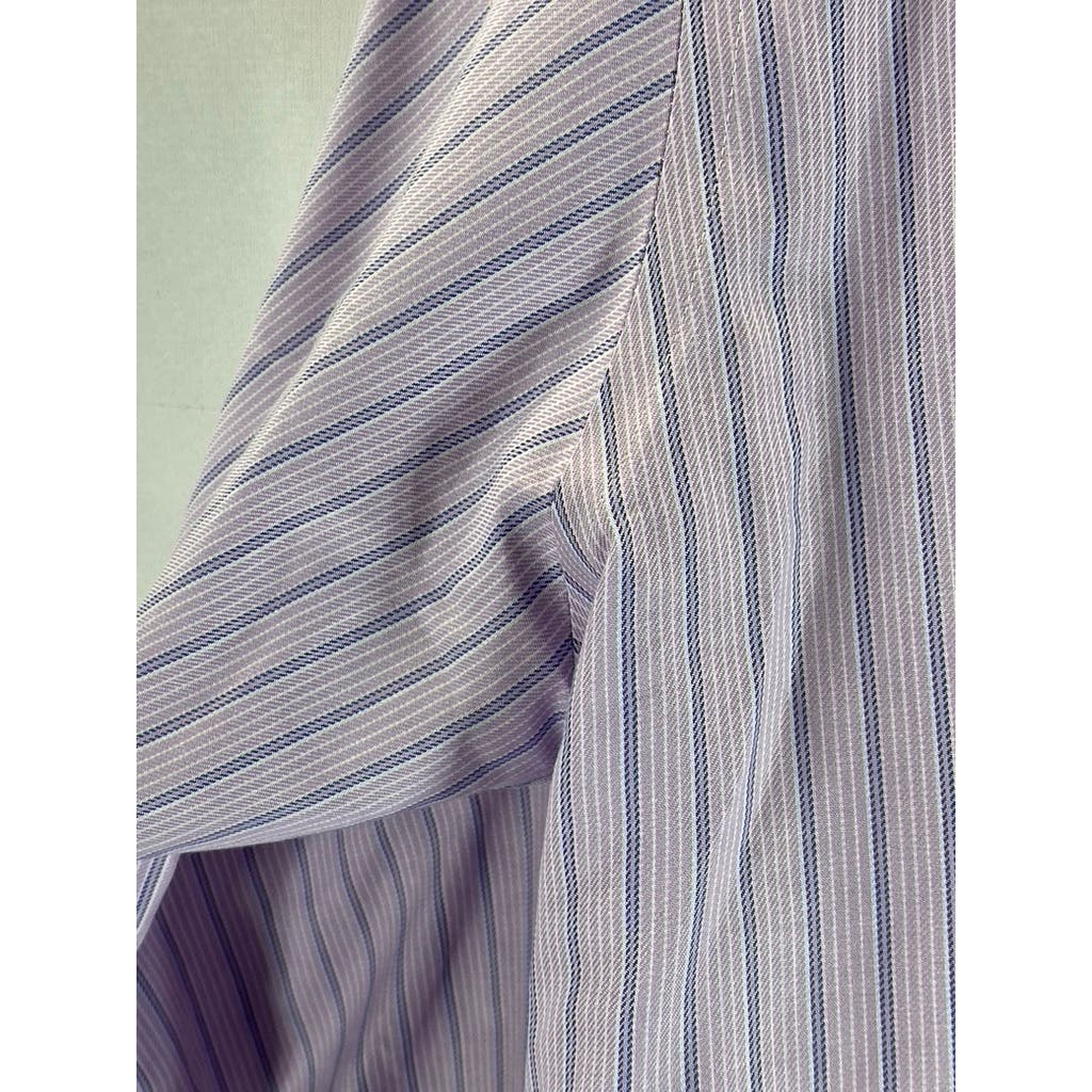 BROOKS BROTHERS 346 Men's Purple Striped Slim-Fit Button-Up Dress Shirt SZ 18
