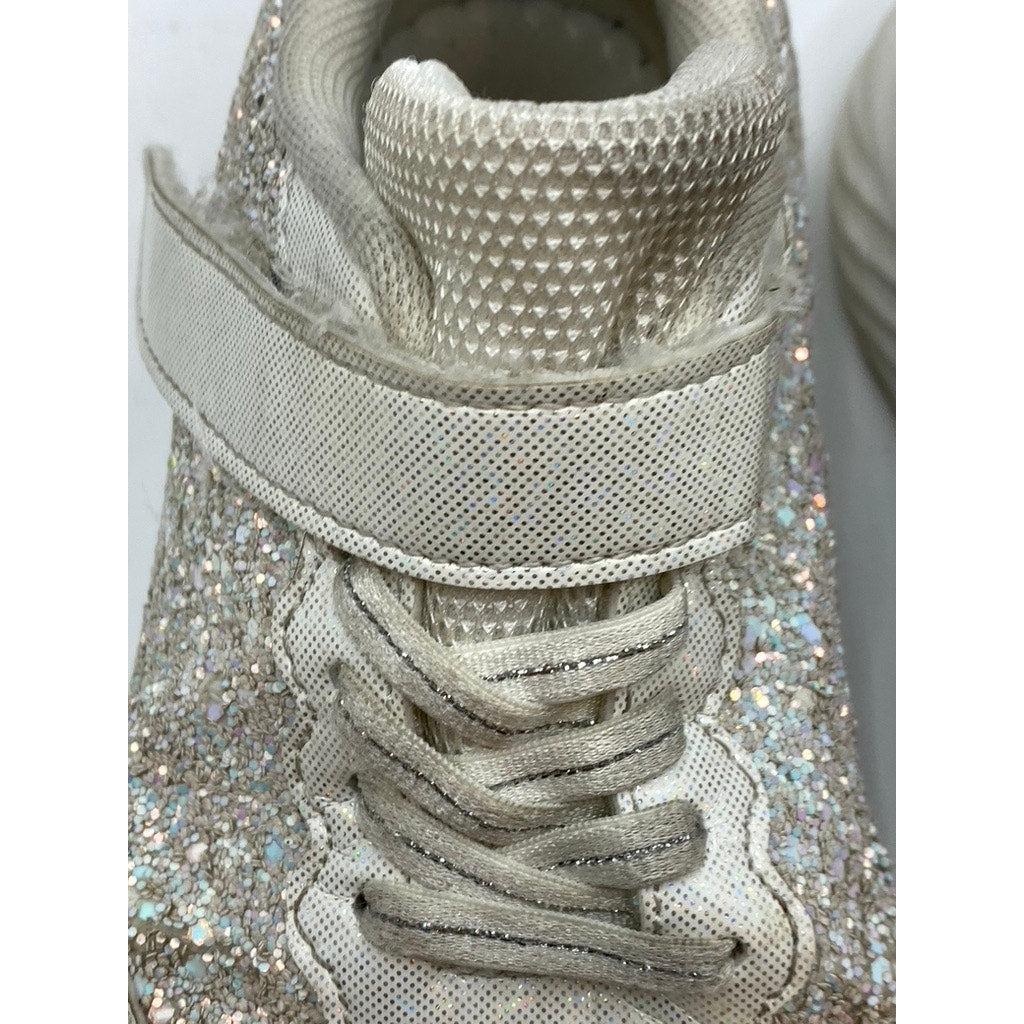 TOOZON Girls' White Glitter Embellished Round-Tie Lace-Up Strap Sneakers SZ 1