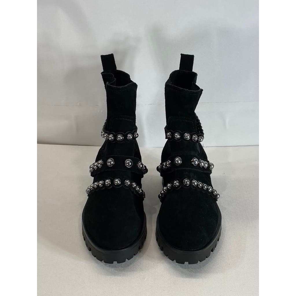 KARL LAGERFELD PARIS Women's Black Pia Faux Pearl Studded Chelsea Boots SZ 7.5
