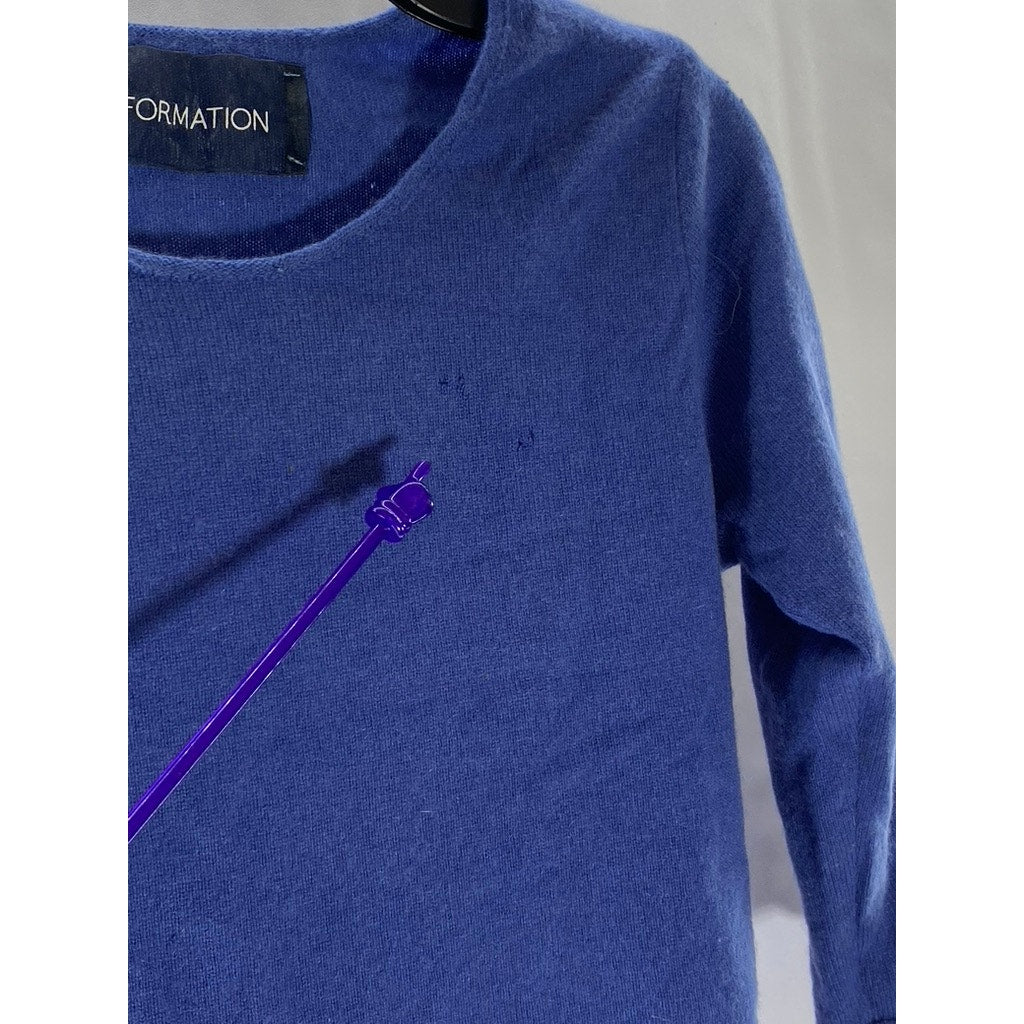 REFORMATION Women's Blue Cropped 3/4 Sleeve Scoop Neck Sweater SZ XS/S