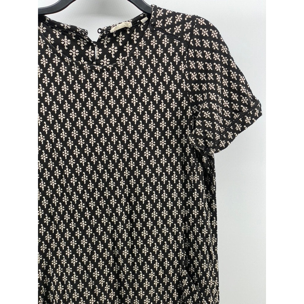 FATFACE Women's Black Printed Crewneck Short Sleeve Simone Knee Length Dress SZ8