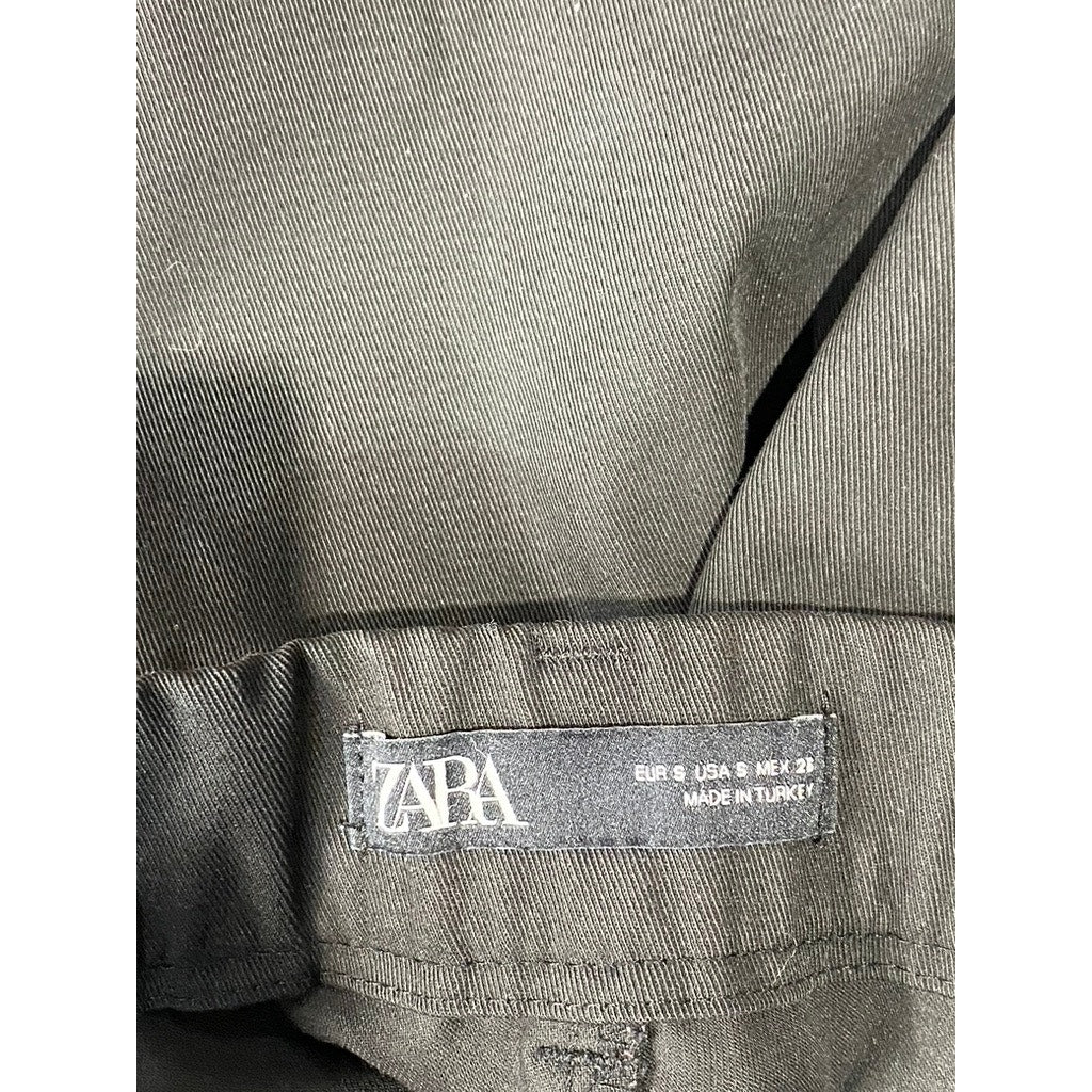 ZARA Women's Black Solid Straight Wide-Leg Cuffed Dress Pants SZ S