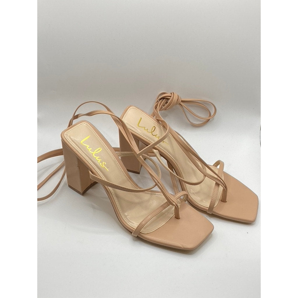 LULUS Women's Light Nude Square-Toe Gladiator Strappy Heels SZ 8.5