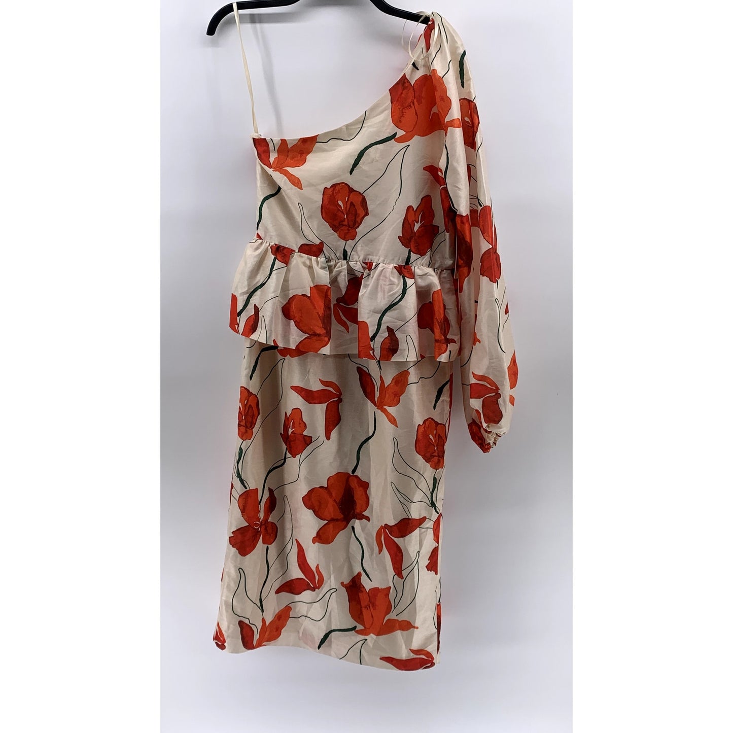 ANTHROPOLOGIE X HUTCH Women's White-Red Floral One-Shoulder Ruffle Dress SZ 10