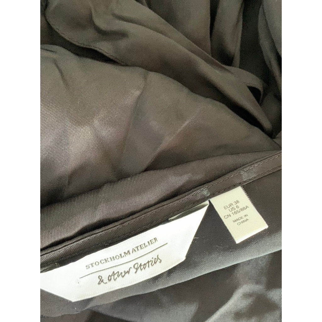 STOCKHOLM ATELIER & OTHER STORIES Women's Solid Black V-Neck Wrap Midi Dress SZ6