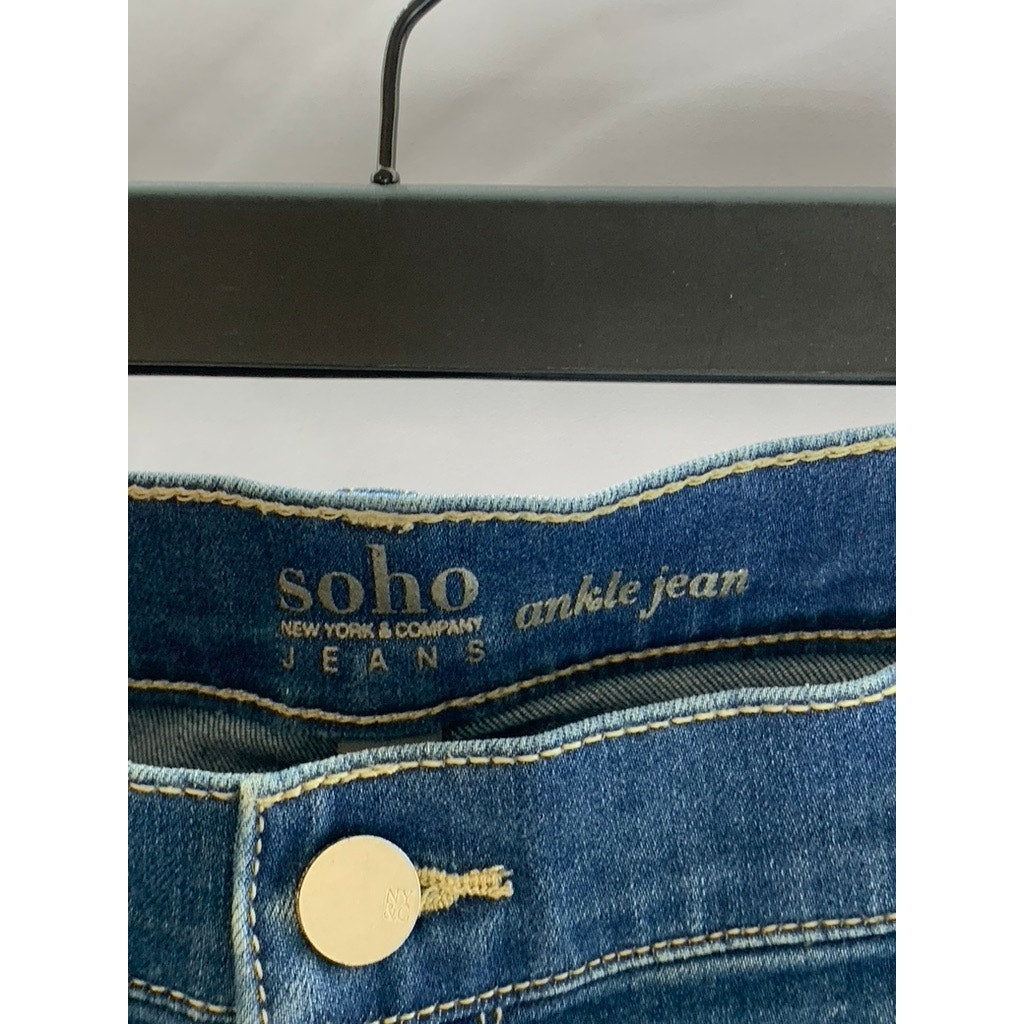 SOHO NEW YORK & COMPANY Women's Blue Raw-Hem Skinny Ankle Jeans SZ 14