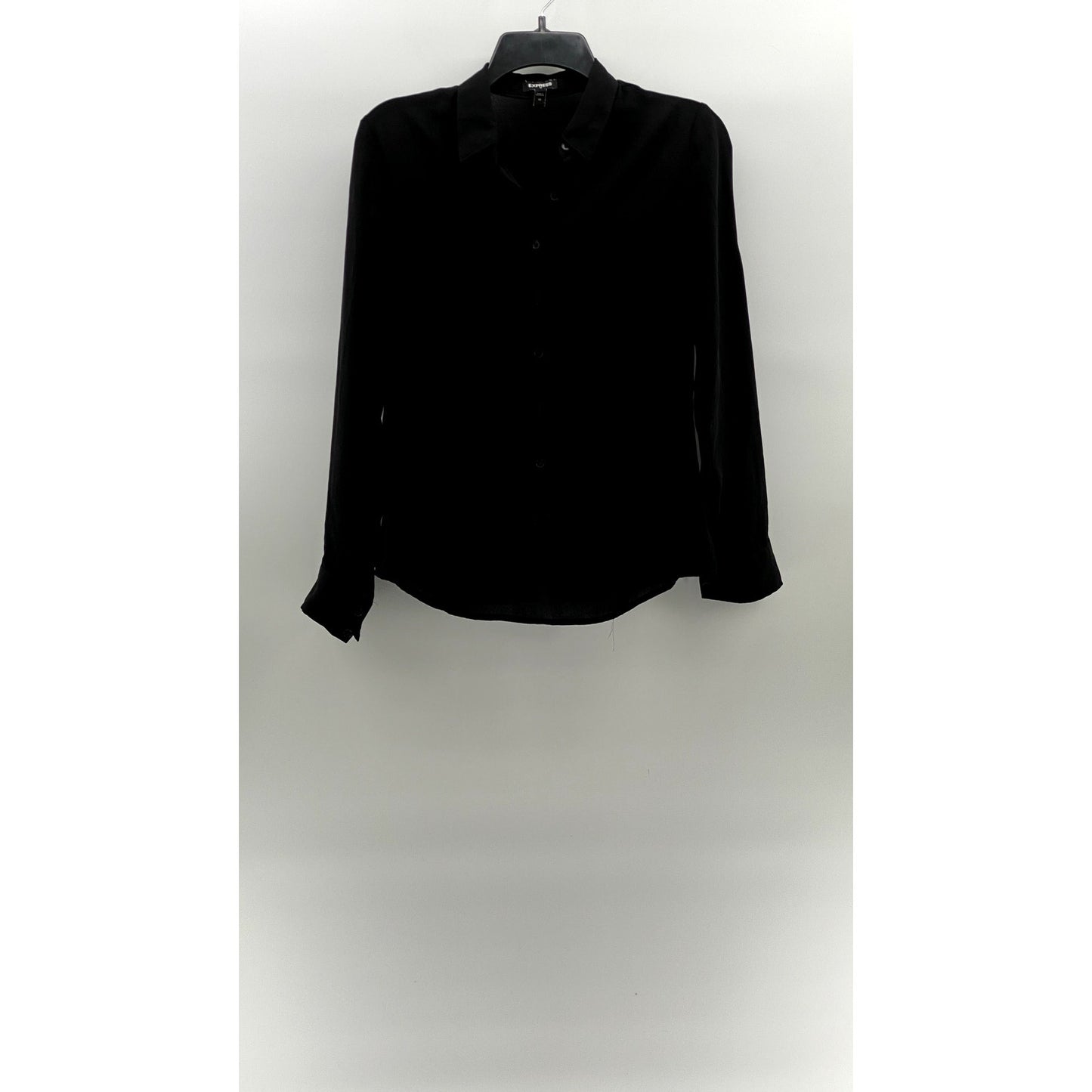 EXPRESS Women's Black Solid Regular-Fit Button-Up Long Sleeve Top SZ XS